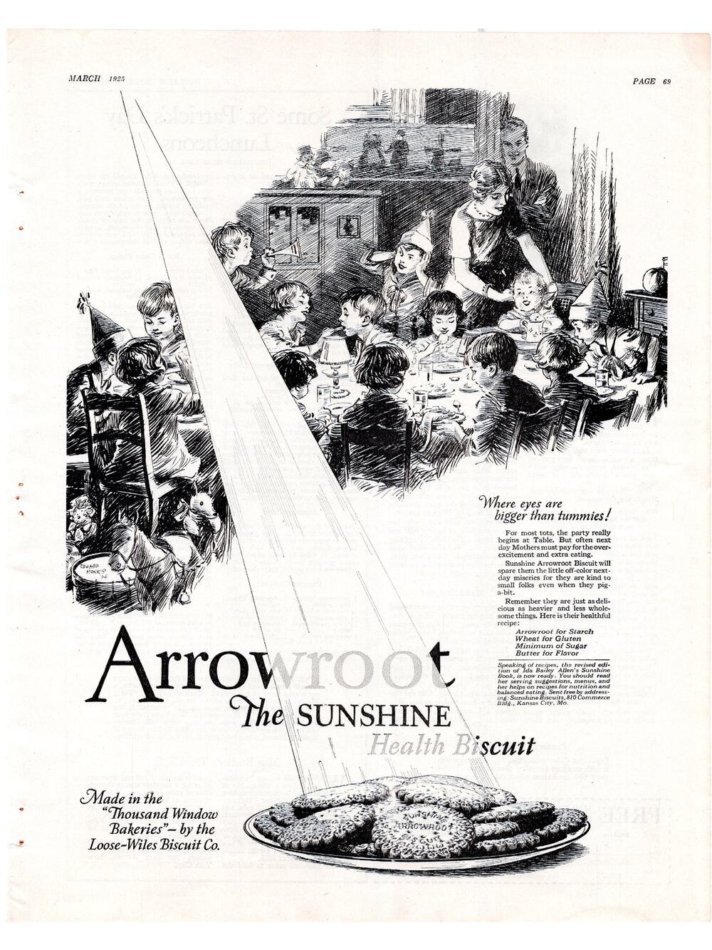 Arrowroot Biscuit Advertisement 1925 Vintage Sunshine Health Biscuit Children